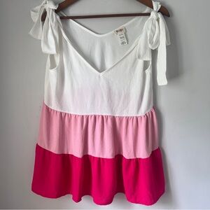 BiBi Sleeveless Pink and White Tiered Tank Top